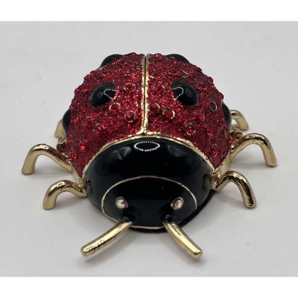 Gold Plated Jeweled Sparkling Ladybug Hinged Trinket Box